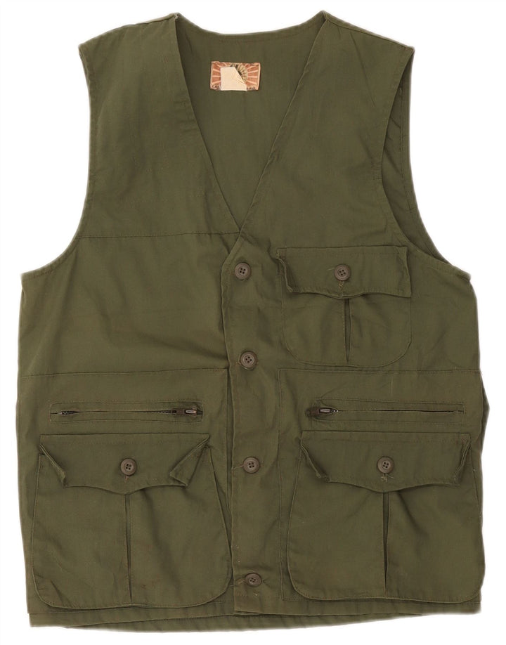 Vintage hombres utilitario gilet IT 46 pequeño algodón caqui