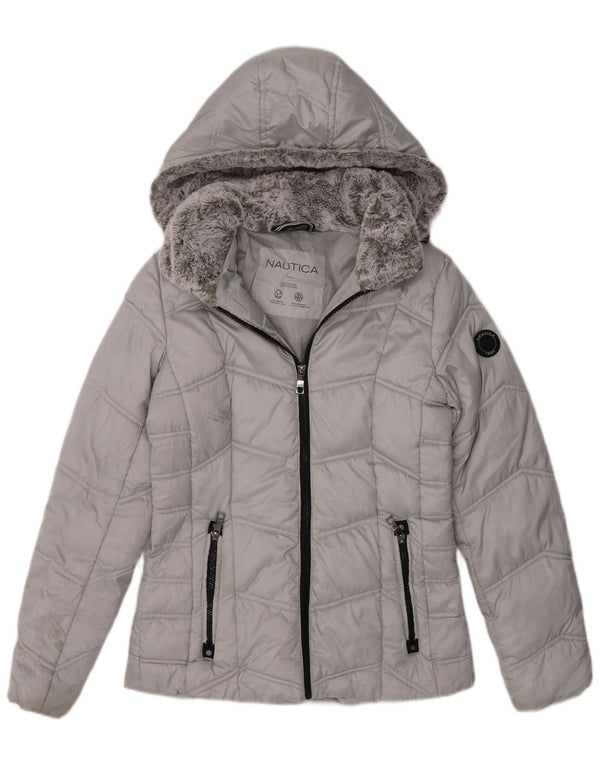 Nautica Chaqueta acolchada con capucha para mujer UK 6 XS Gris Poliéster