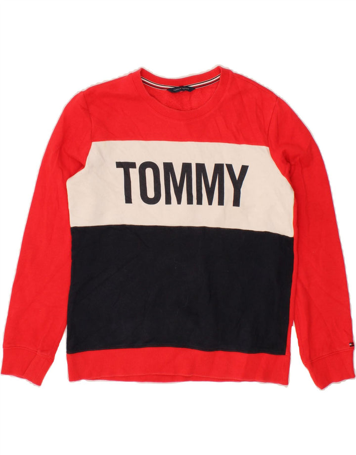 TOMMY HILFIGER Womens Sweatshirt Jumper UK 10 Small Red Colourblock Vintage Tommy Hilfiger and Second-Hand Tommy Hilfiger from Messina Hembry 