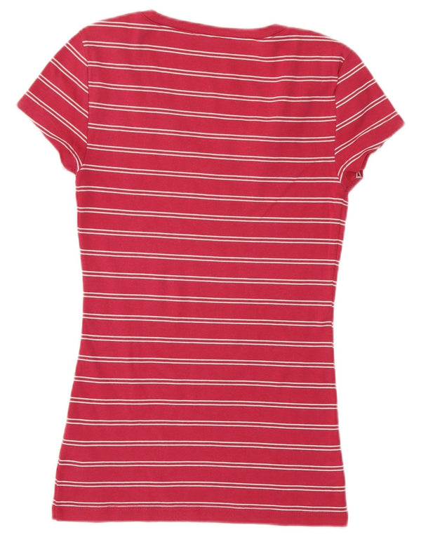 Tommy Hilfiger Camiseta para mujer Top UK 4 XS Algodón a rayas rosa