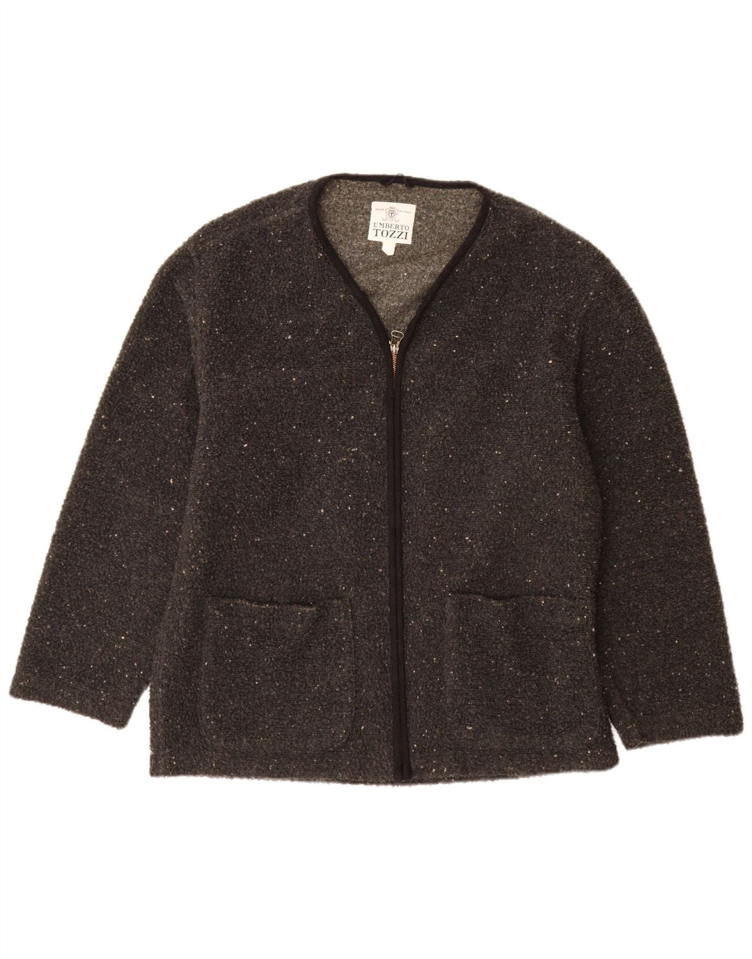 Vintage mujer Cardigan suéter Reino Unido 18 XL gris moteado poliéster