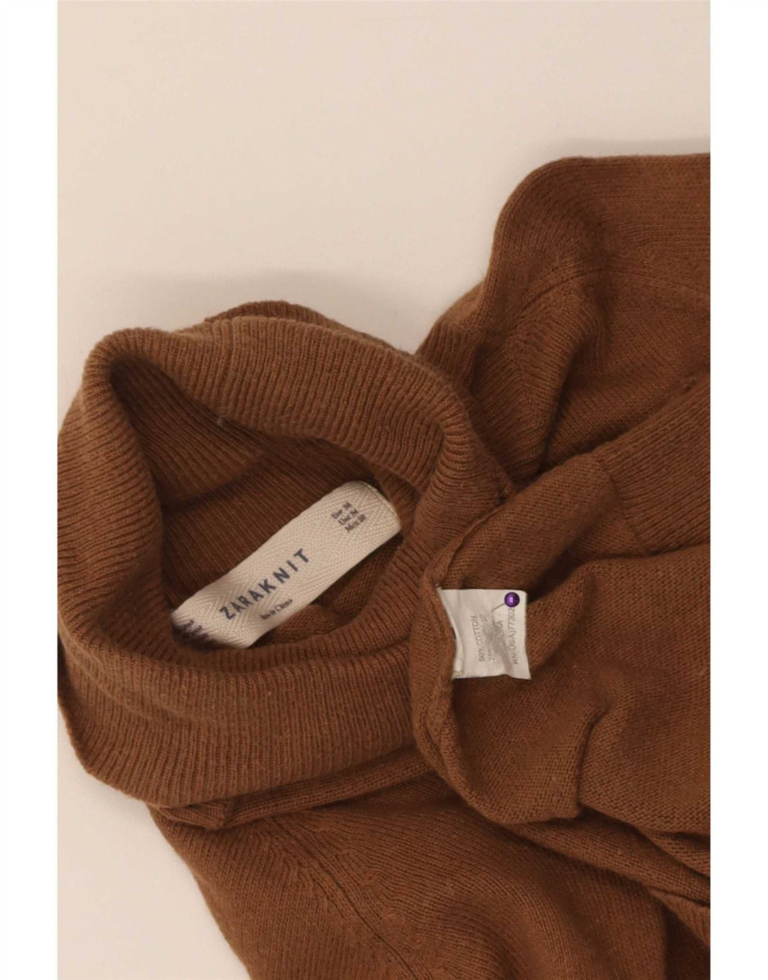 Zara - Jersey con cuello vuelto para mujer, talla 40, algodón marrón medio