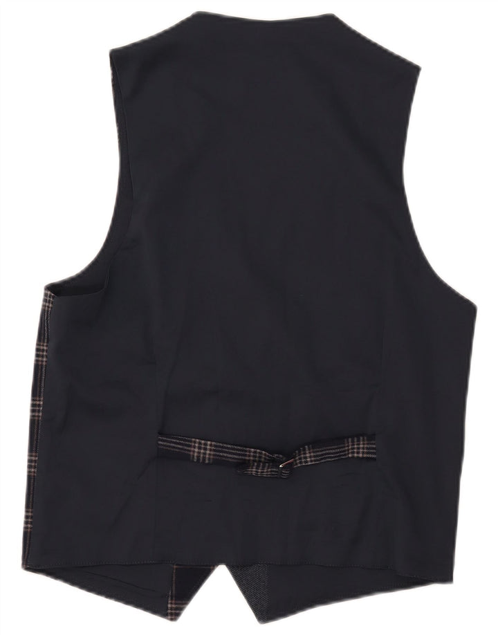 Chaleco vintage para hombre IT 46 Pequeño azul marino comprobar poliéster