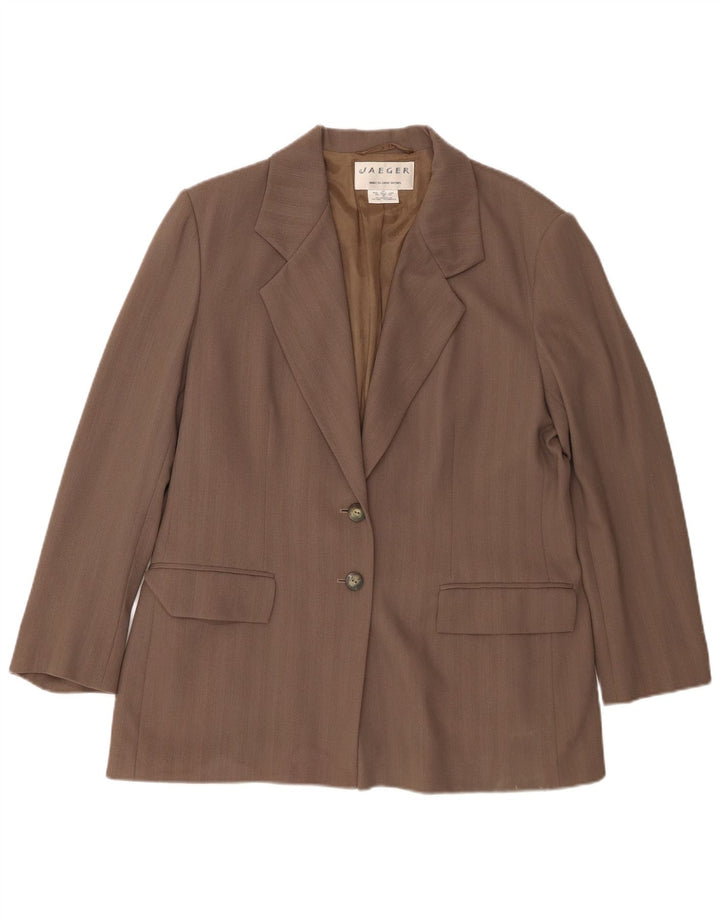 JAEGER Womens 2 Button Blazer Jacket UK 18 XL Brown Wool