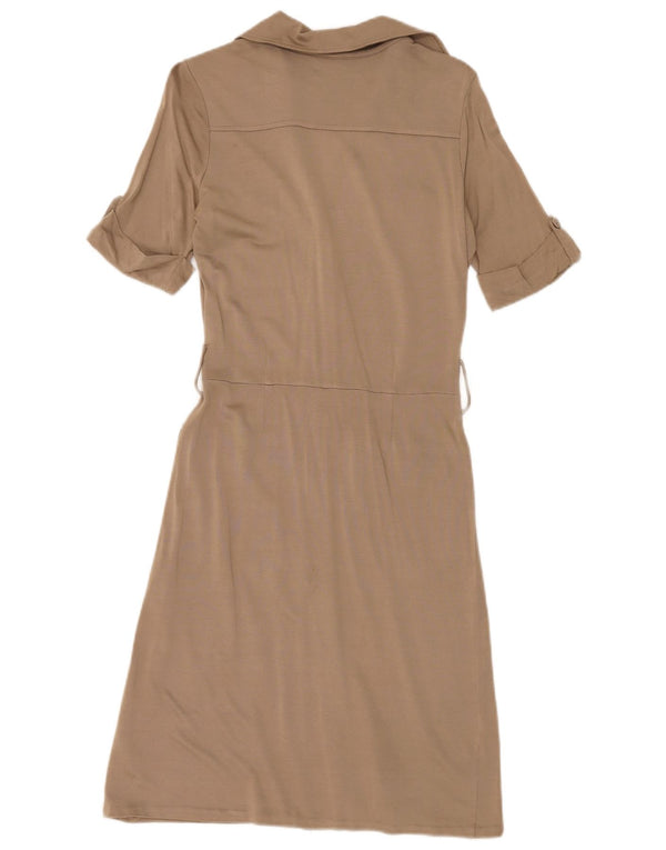 Massimo Dutti Vestido Camisero Manga Corta Mujer UK 40 Small Beige