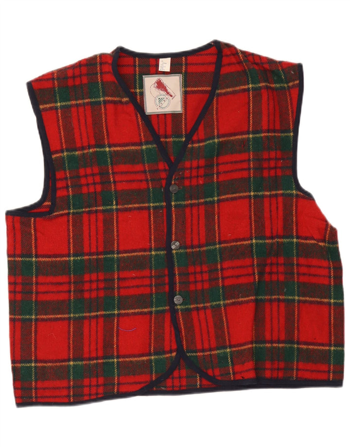 Chaleco vintage para hombre de lana a cuadros rojos grandes