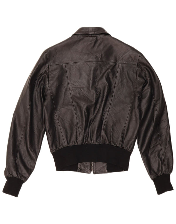 Vintage mujer bombardero chaqueta de cuero IT 44 cuero negro medio