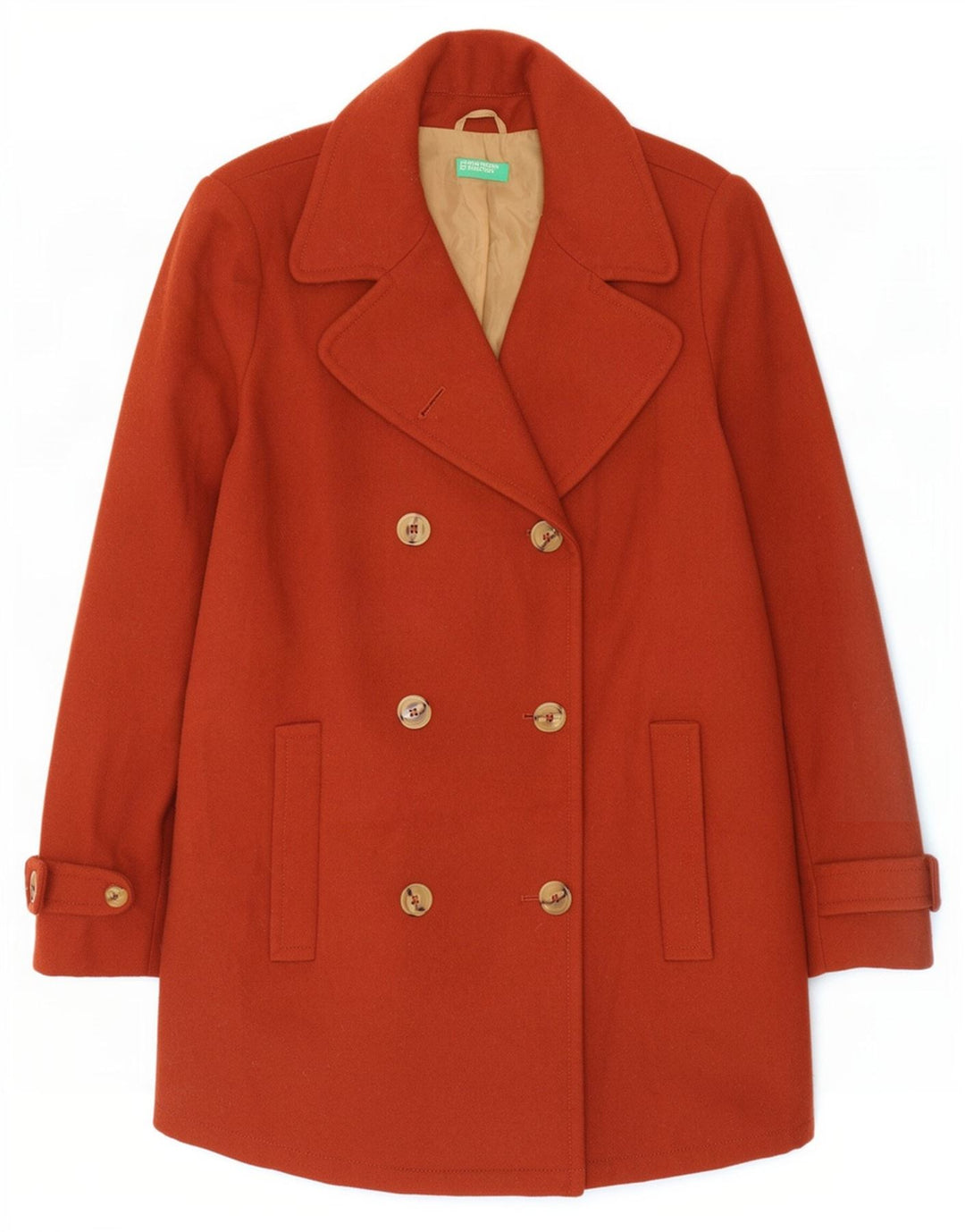 Benetton Chaquetón Mujer UK 44 Grande Lana Marrón