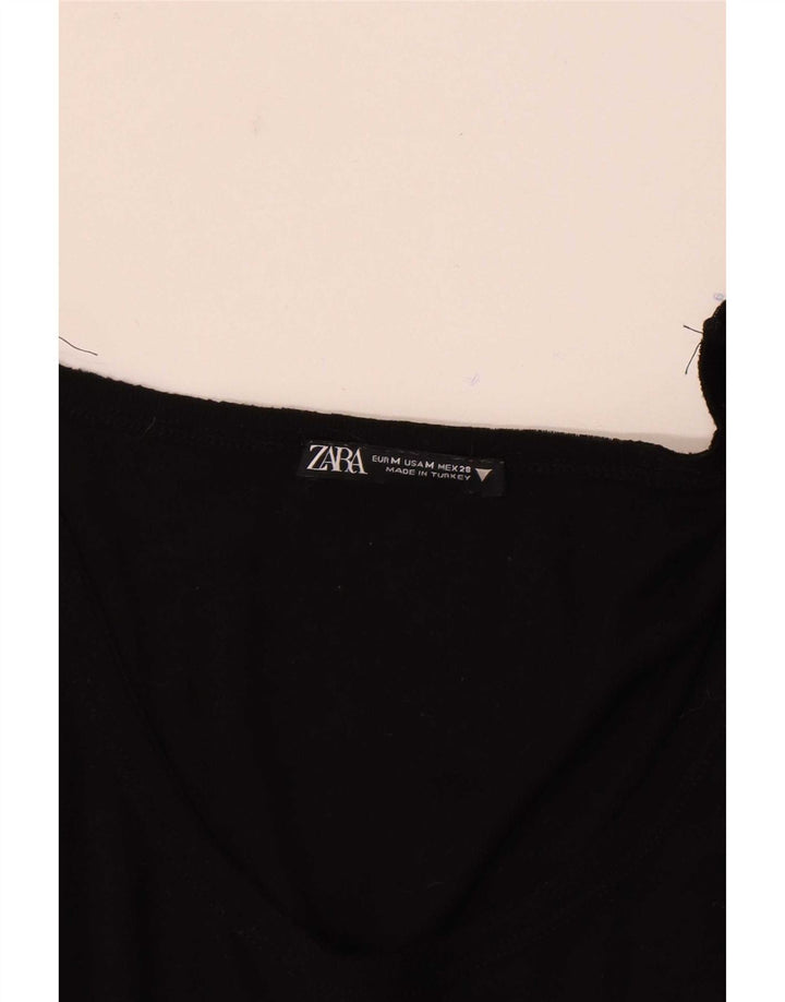 Zara Mujer Top Manga Larga UK 42 Mediano Negro