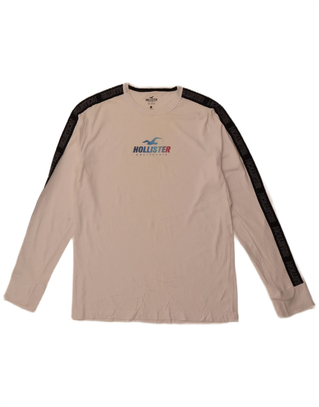 HOLLISTER Top gráfico de manga larga de algodón blanco con bloques de color para hombre