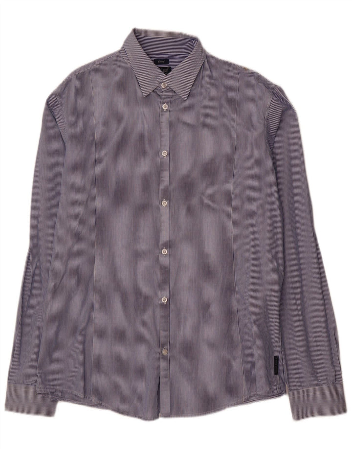 Armani Jeans Camisa ajustada para hombre 2XL Algodón azul a rayas