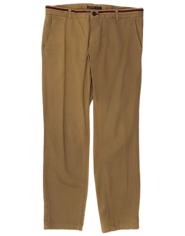 Zara Mens Slim Chino Pantalones EU 46 XL W36 L32 Caqui Algodón