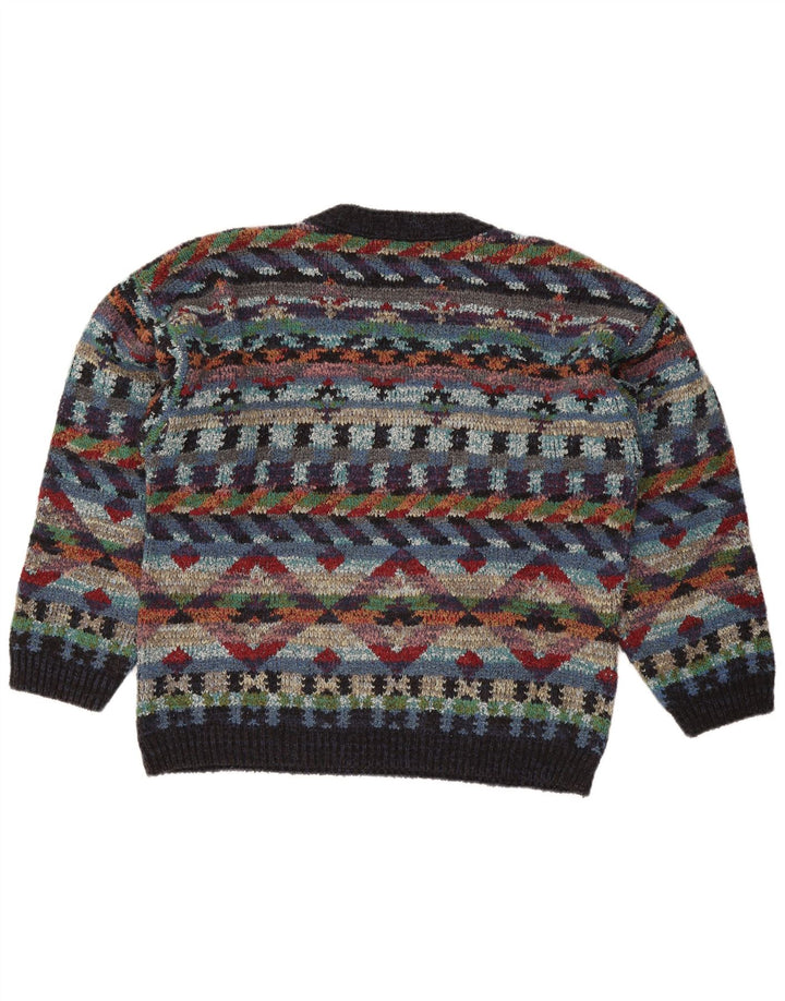 Vintage hombres V-cuello jumper suéter medio multicolor lana geométrica