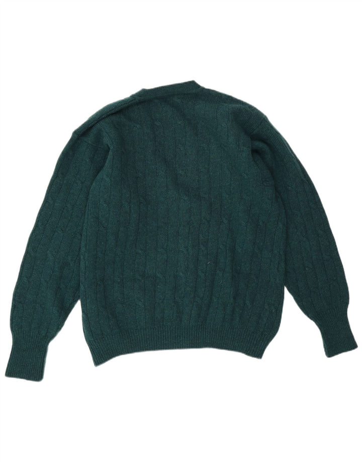 Vintage hombre Cardigan suéter IT 50 lana verde medio