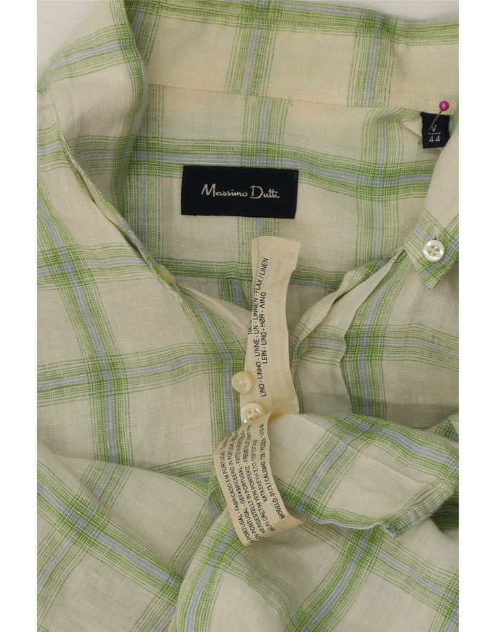 Camisa Massimo Dutti Hombre Talla 44 XL Lino Cuadros Verde