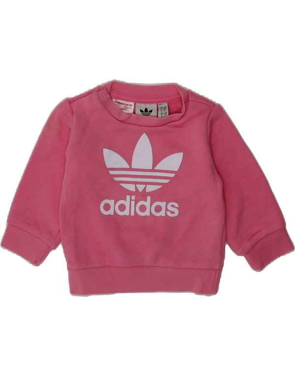 ADIDAS Baby Girls Graphic Sweatshirt Jumper 3-6 Months Pink Cotton