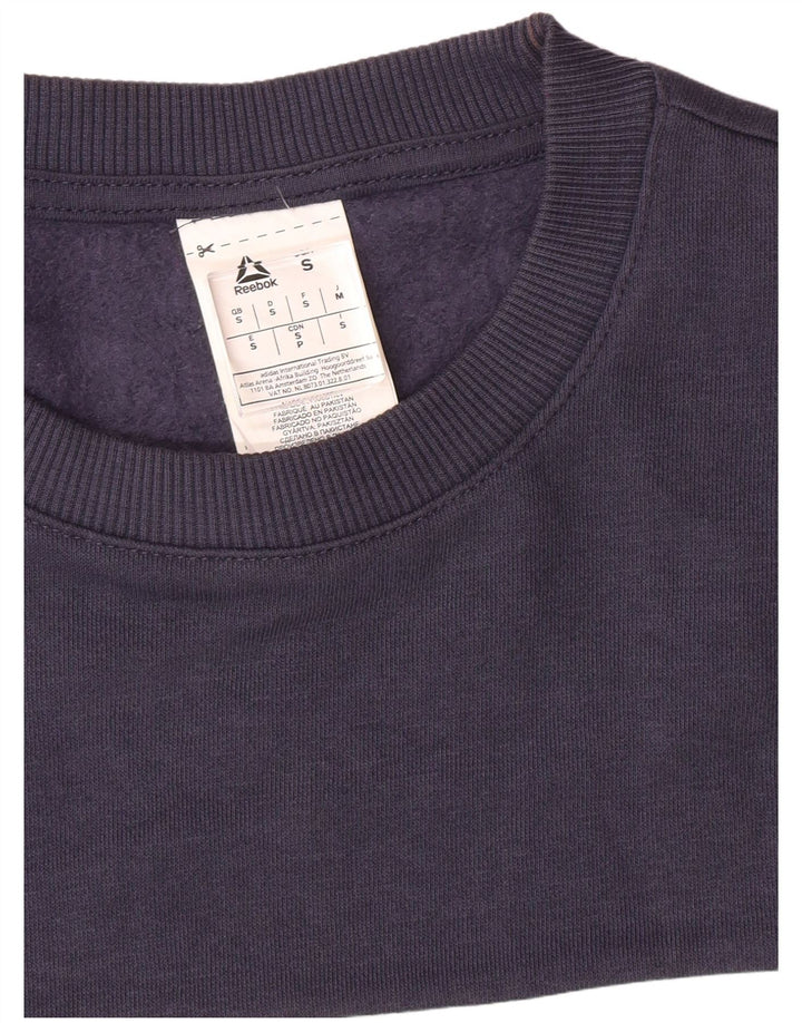 REEBOK Mens Graphic Sweatshirt Jumper Small Navy Blue Colourblock Cotton