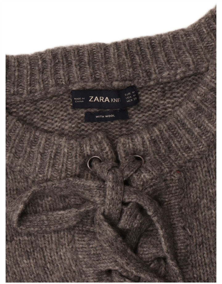 Zara Suéter De Cuello Redondo De Gran Tamaño para Mujer UK 44 Gris Medio