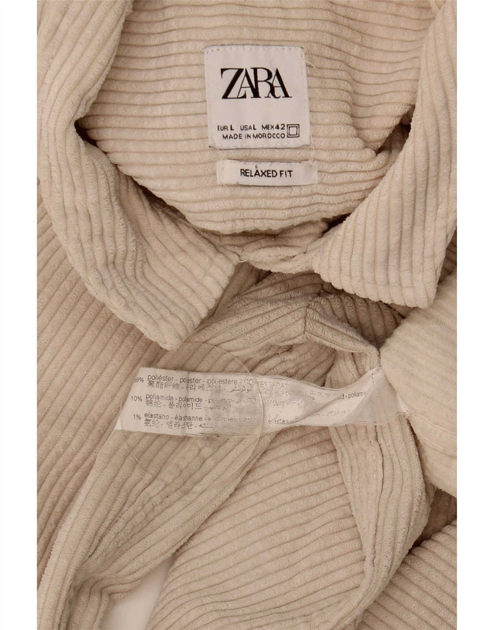 Zara Hombre Camisa De Pana De Ajuste Relajado Poliéster Beige Grande