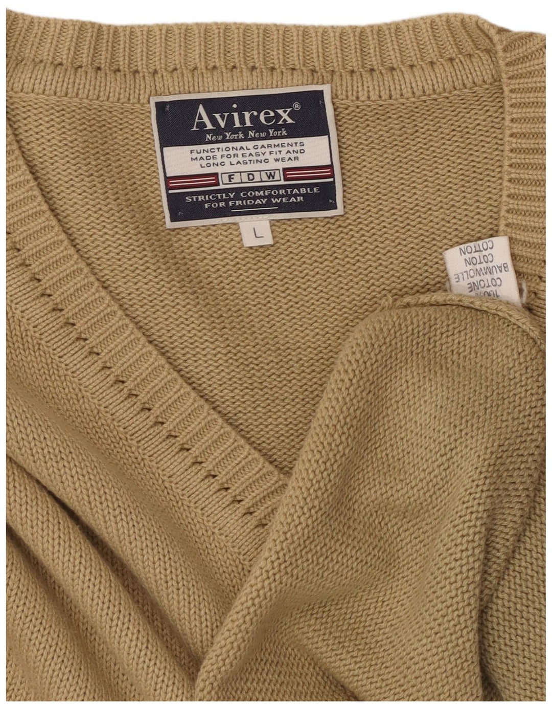 Avirex - Jersey con cuello en V para hombre, talla grande, algodón beige