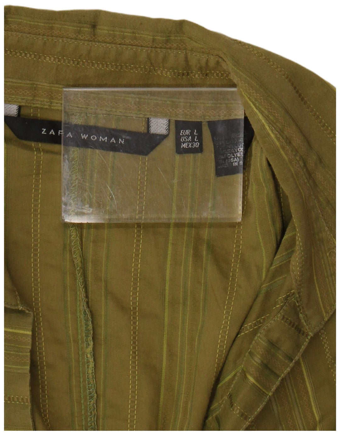 ZARA Camisa tipo jersey de manga corta para mujer UK 40 Large Algodón a rayas caqui