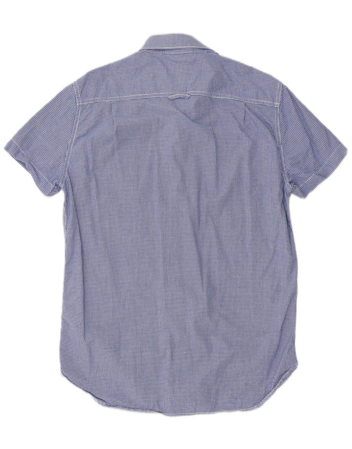 SUPERDRY Mens Short Sleeve Shirt Large Blue Gingham Cotton