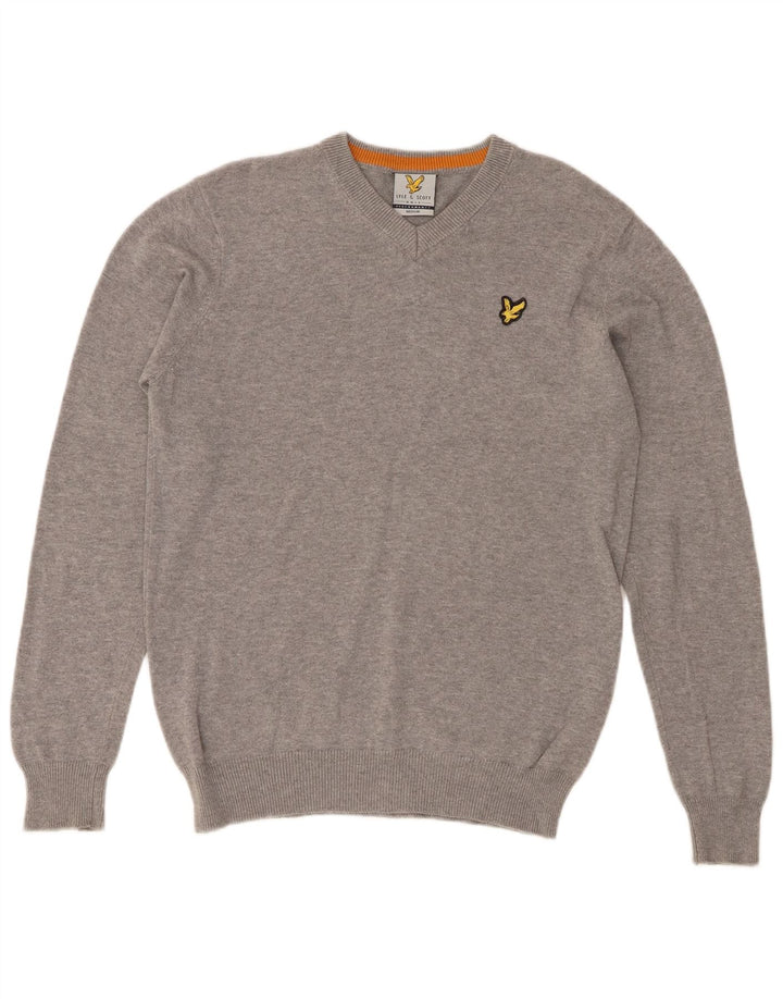 Lyle & Scott Jersey con cuello en V para hombre de algodón gris medio