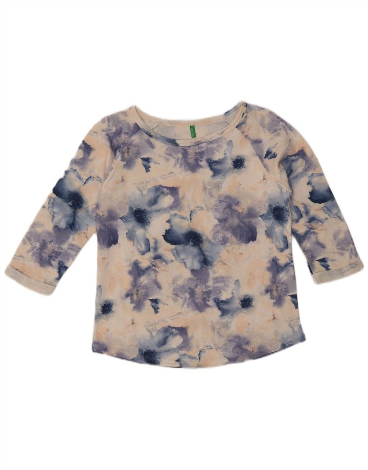 BENETTON Top para mujer manga 3/4 UK 44 Algodón floral azul medio