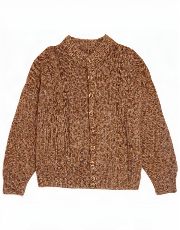 Suéter tipo cárdigan vintage para hombre grande marrón moteado