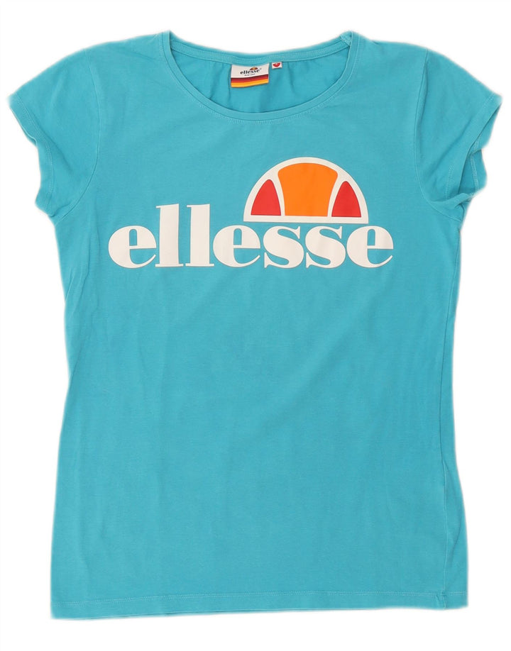 ELLESSE Mujer Heritage Graphic Camiseta Top UK 10 Small Azul Algodón