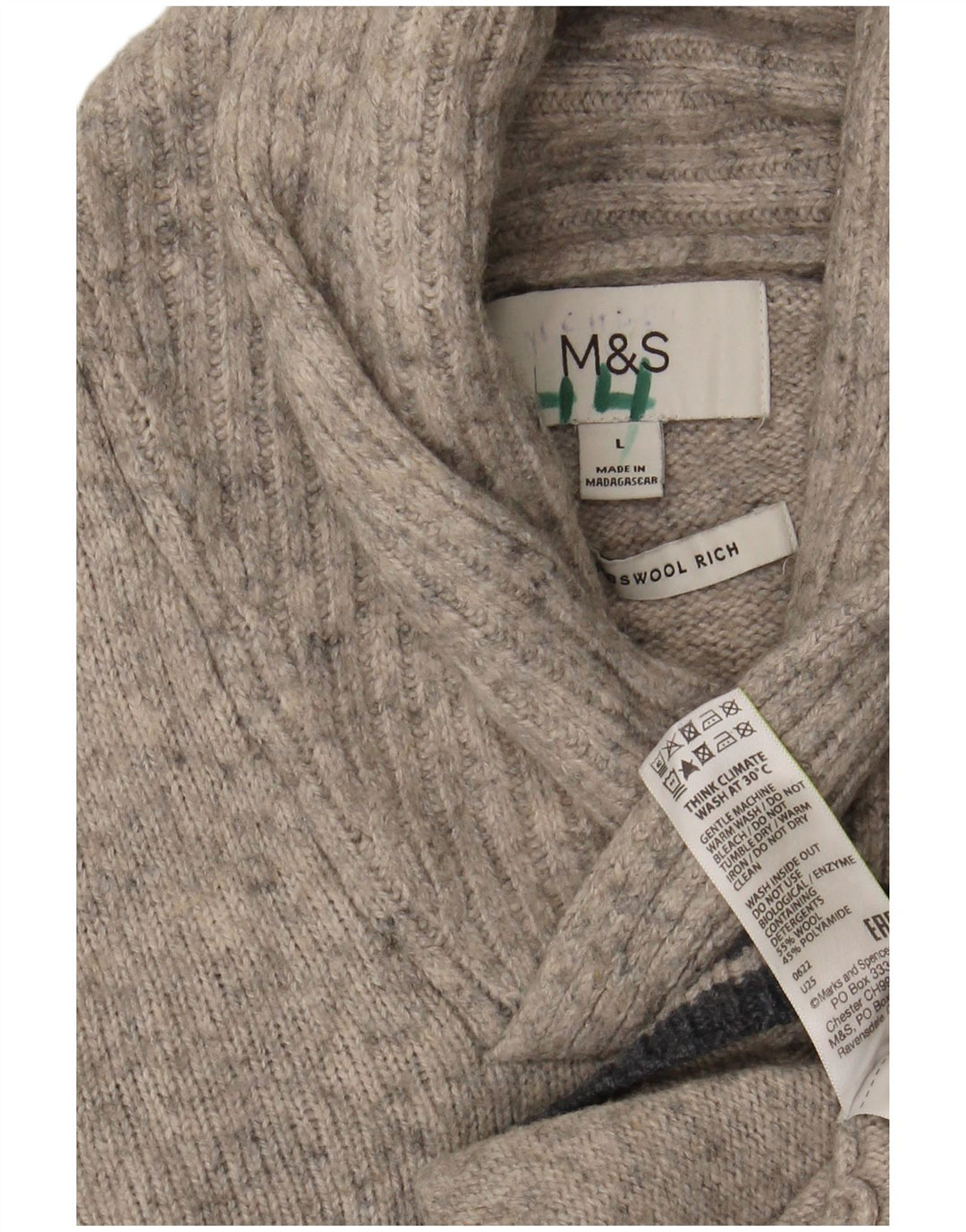 Marks & Spencer Jersey con cuello tipo chal para hombre de lana moteada gris grande