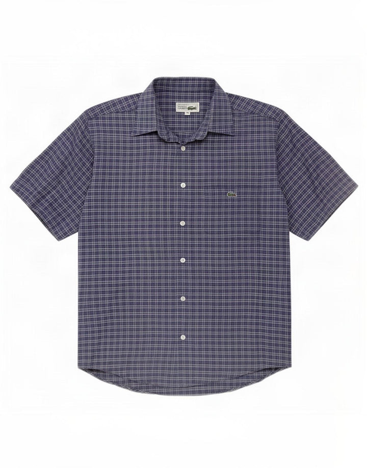 Camisa Lacoste Hombre Manga Corta Cuadros Azul Marino Medio