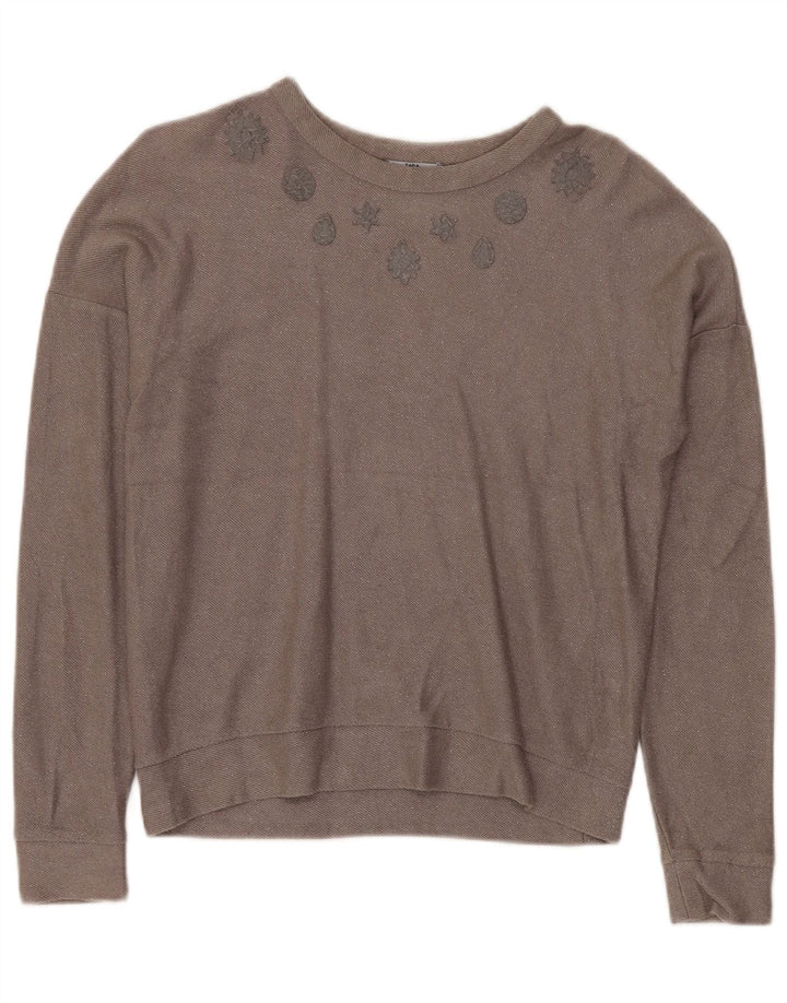 ZARA Suéter tipo jersey de gran tamaño con cuello barco para mujer UK 10 Small Gris