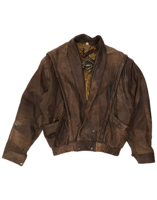 Chaqueta de cuero vintage para hombre Reino Unido 42 XL Marrón