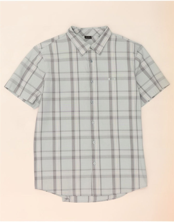 Camisa Oakley Hombre Manga Corta Algodón A Cuadros Azul Medio