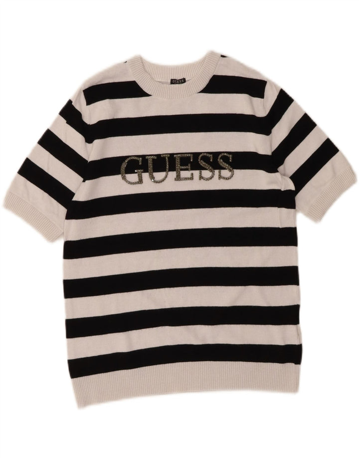 Guess Suéter gráfico con cuello redondo para mujer UK 12 Viscosa blanca mediana