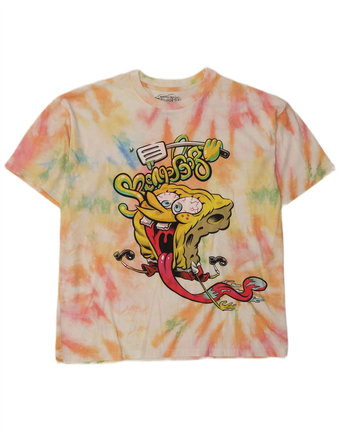 Pull & Bear Camiseta con gráfico de Bob Esponja para hombre, talla grande, teñido anudado multicolor