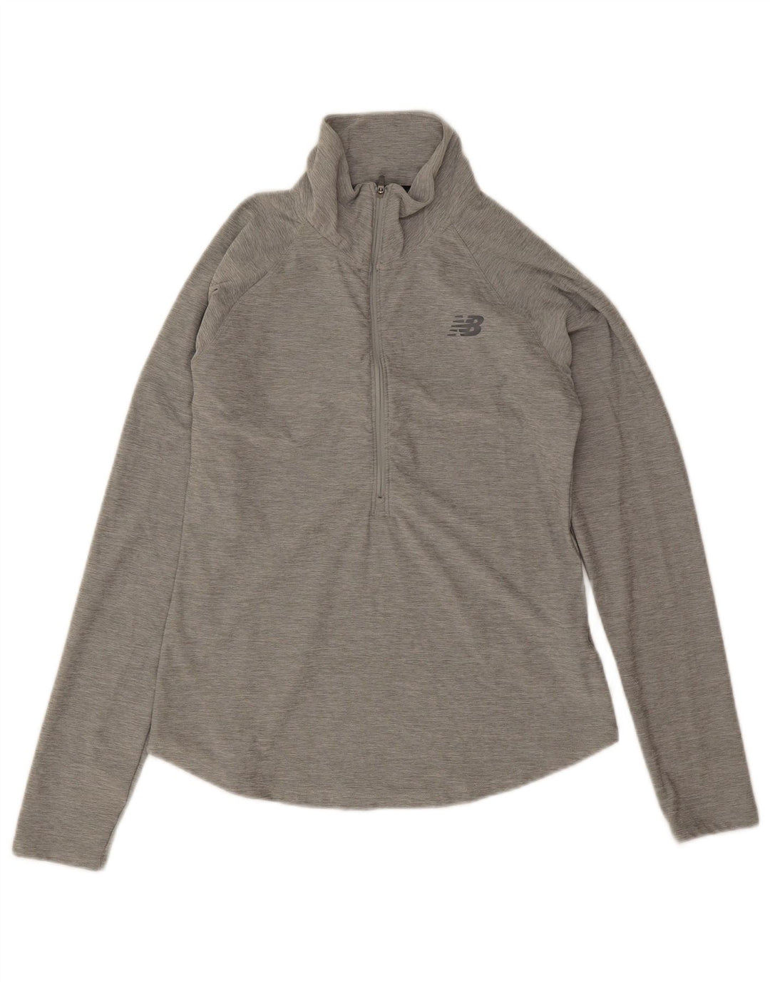 New Balance Mujer Zip Neck Top Manga Larga UK 10 Small Gris Poliéster