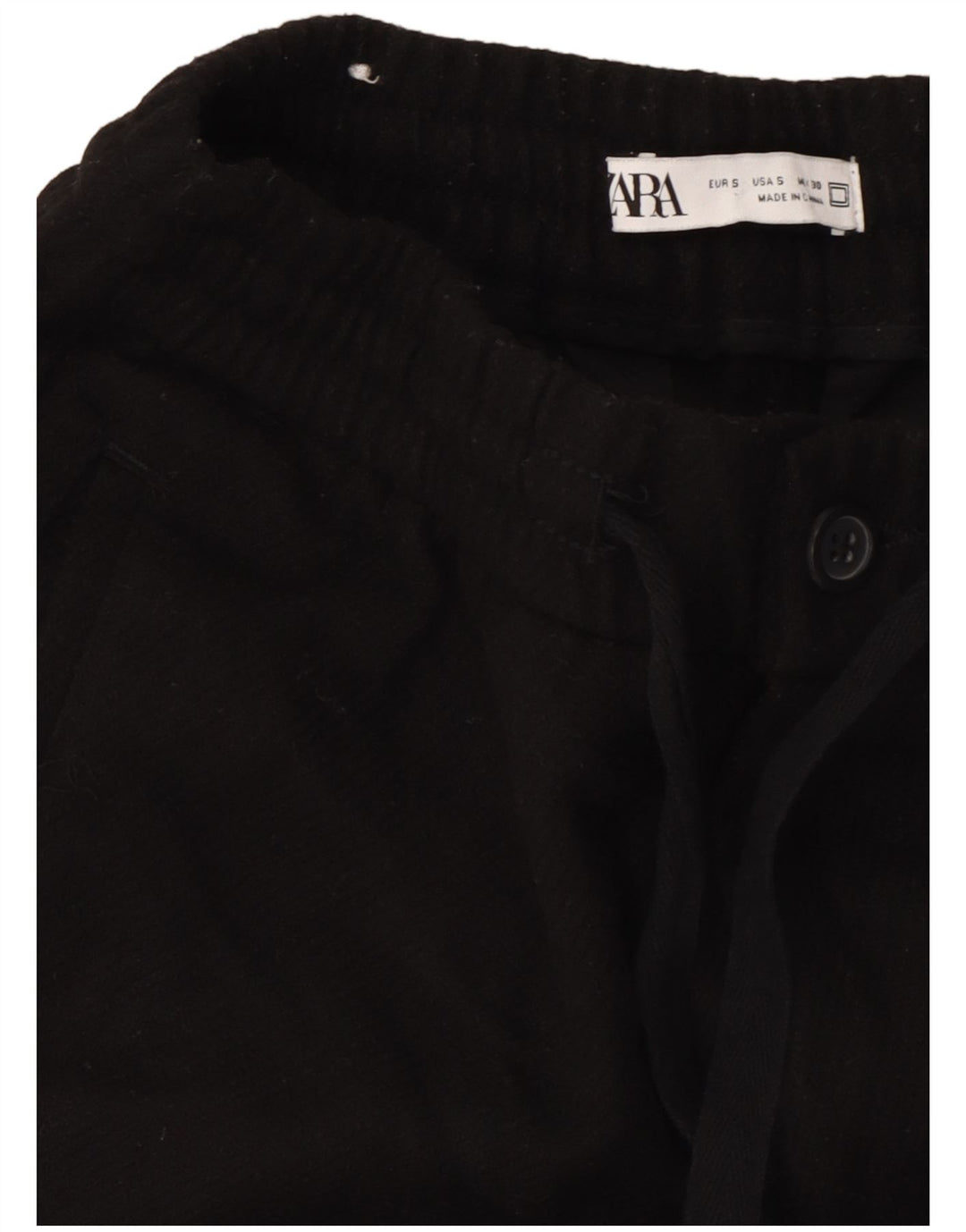 Zara Mens Tapered Chino Pantalones Pequeños W30 L26 Poliéster Negro