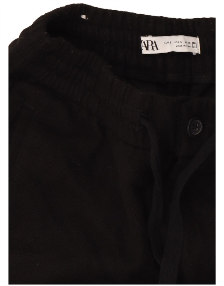 Zara Mens Tapered Chino Pantalones Pequeños W30 L26 Poliéster Negro