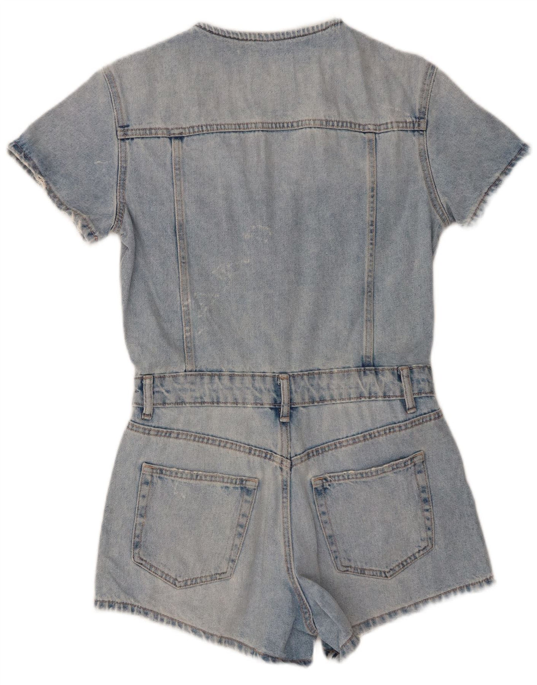 Zara Mujer Mono Corto De Mezclilla Desgastado Reino Unido 10 Pequeño Algodón Azul