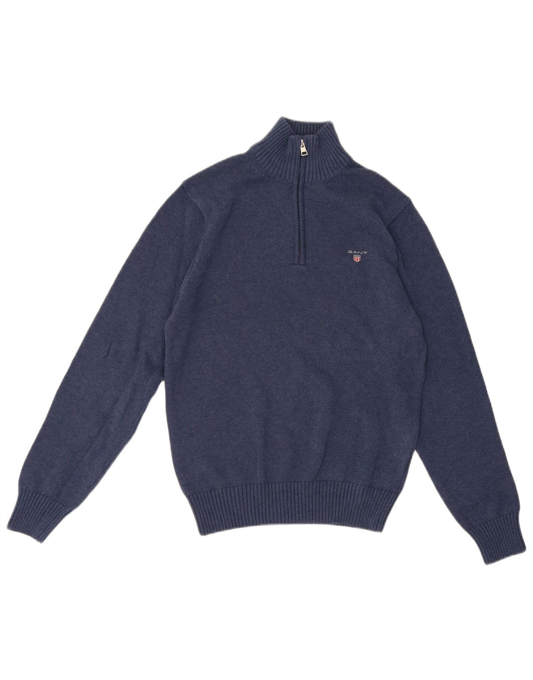 Gant Hombre Zip Neck Jumper Sweater Small Azul Marino Algodón