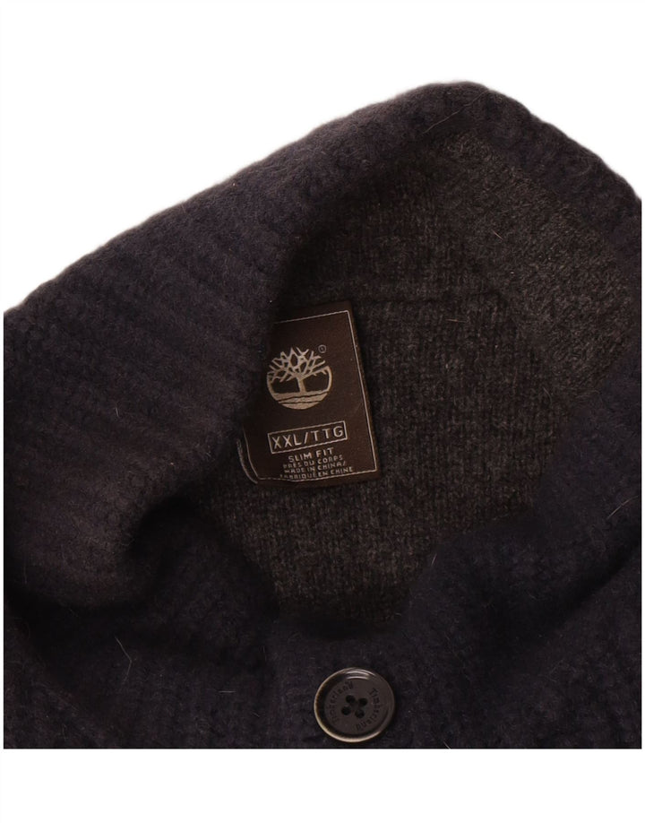 Timberland Jersey con cuello y botones para hombre, talla 2XL, lana de cordero azul marino