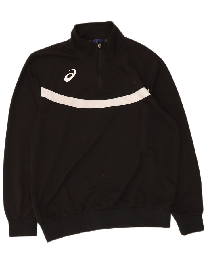 Asics Hombre Zip Neck Sudadera Jumper Large Negro Colorblock Poliéster