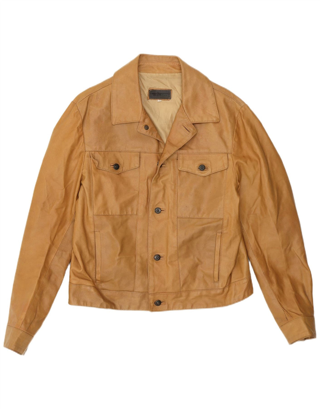 Max Grippo Chaqueta Bomber de Cuero para Hombre EU 50 Grande Cuero Beige