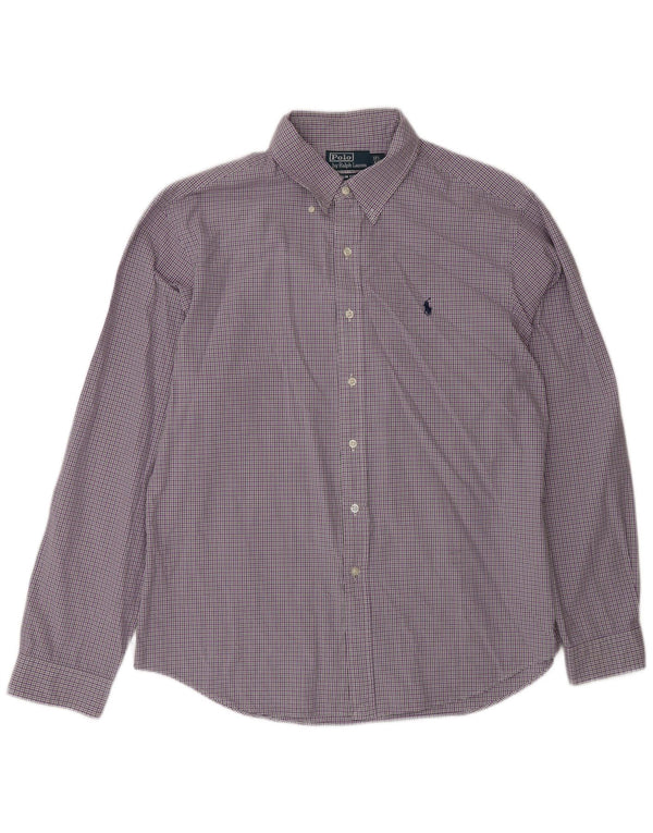 Polo Ralph Lauren Camisa Slim Fit para hombre Talla 17 1/2 44 XL Algodón a cuadros morado