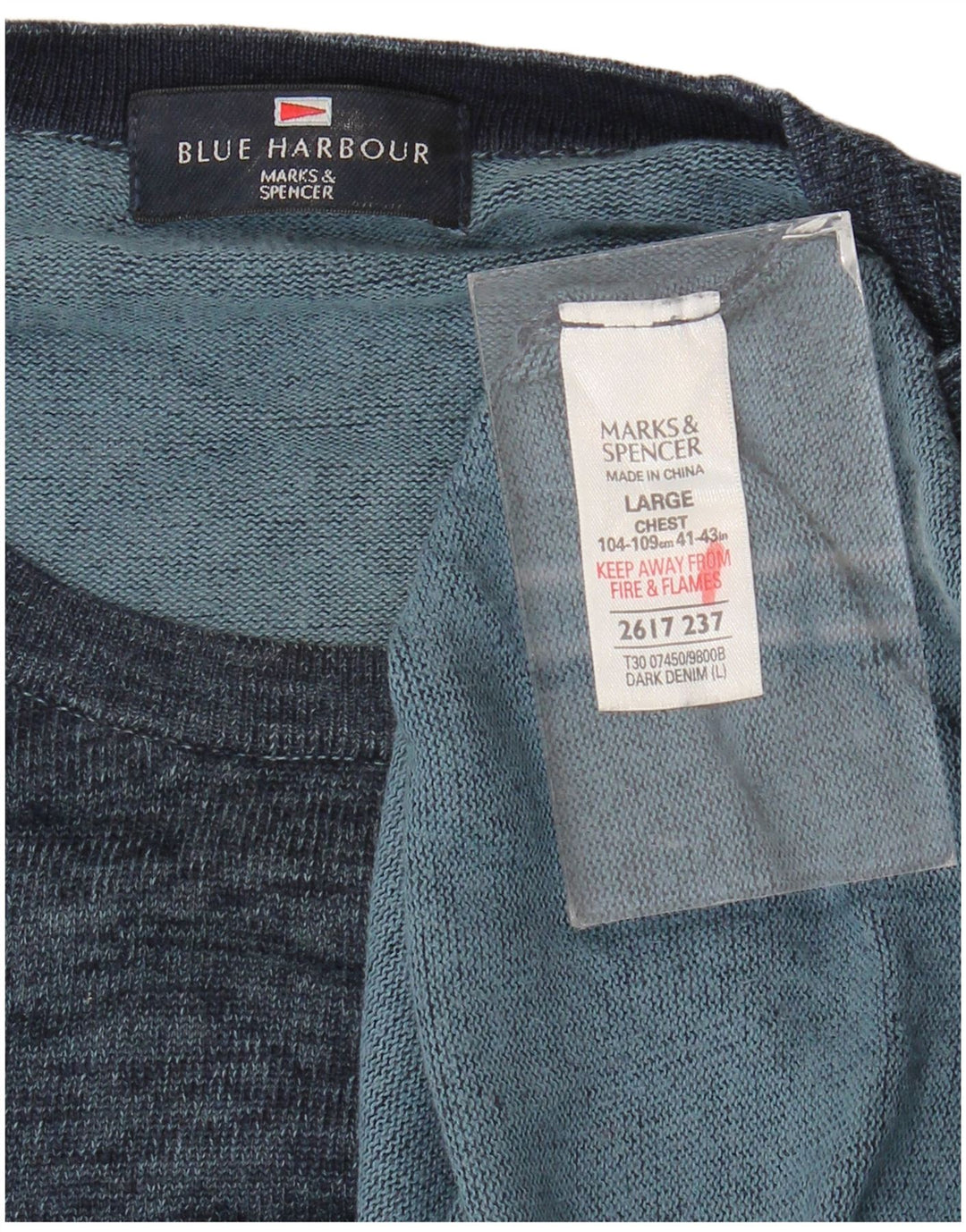 Marks & Spencer Jersey de cuello redondo azul Harbor para hombre, talla grande, azul marino