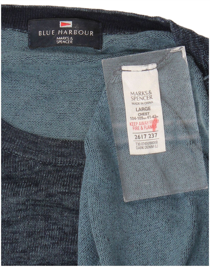 Marks & Spencer Jersey de cuello redondo azul Harbor para hombre, talla grande, azul marino