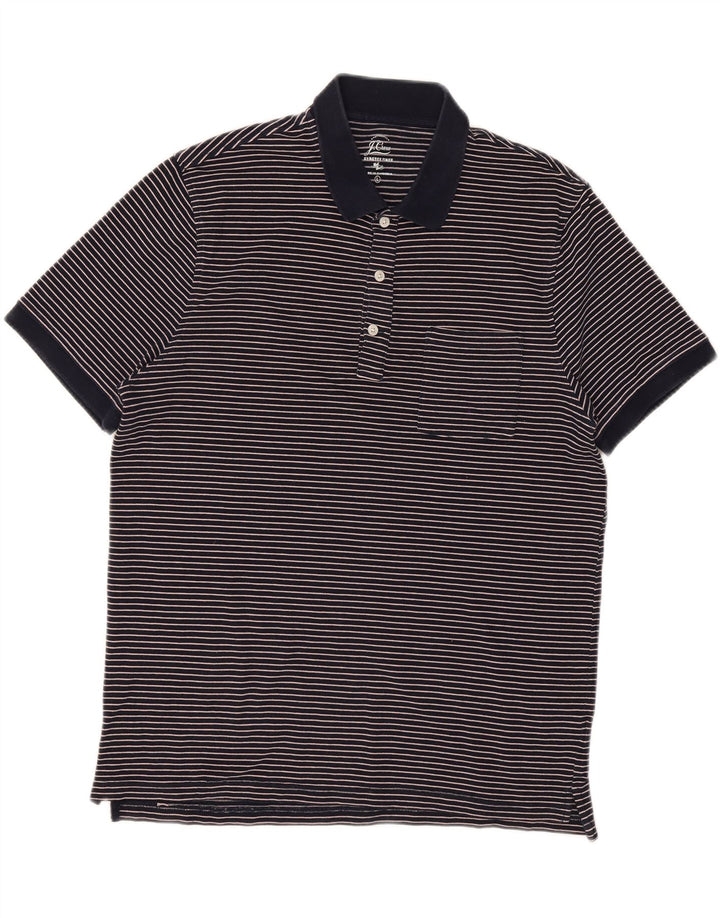 J. CREW Mens Polo Shirt Large Navy Blue Striped Cotton Vintage J. Crew and Second-Hand J. Crew from Messina Hembry 
