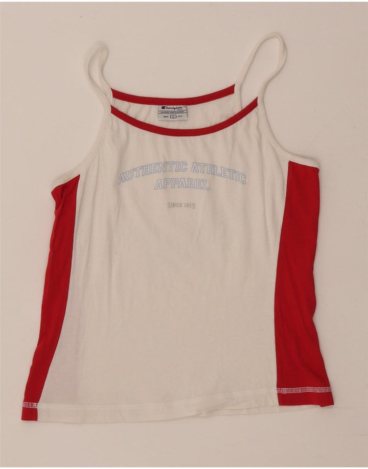 Champion Top sin mangas con gráfico corto para mujer, UK 40, grande, color blanco roto